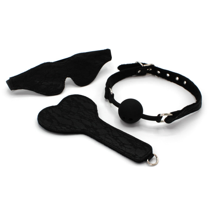 Coffret 3 Pièces En Velours Et Dentelles Noires Kink BDSM
