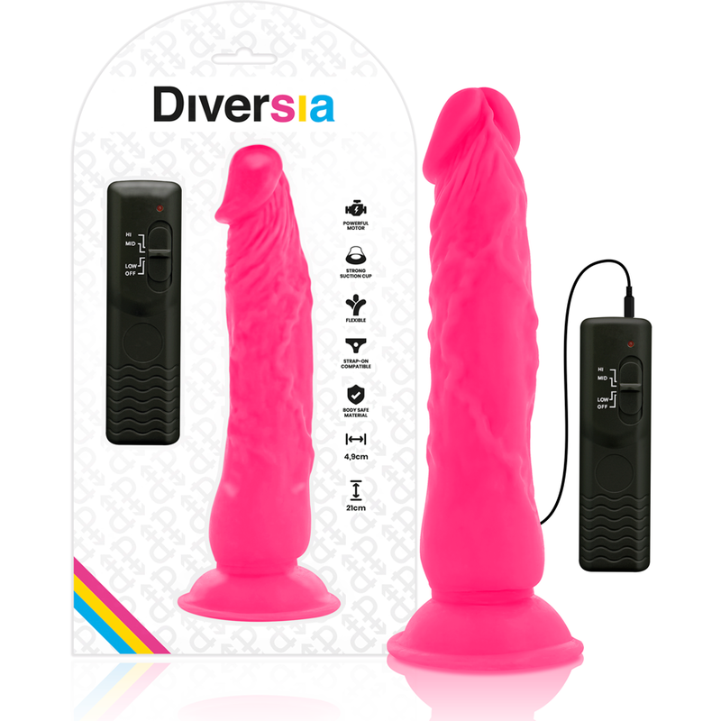 Diversia - Dildo Vibrant Flexible Rose 21 Cm -O- 4.9 Cm - DIVERSIA | sextoys, godes sans vibration, godes ceinture | Dimensions : 468
