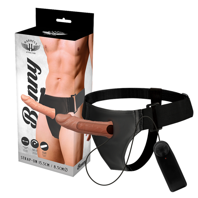 Harness Attraction - Rnes Creux Benny Avec Vibrateur 15 Cm -O- 4.5 Cm - HARNESS ATTRACTION | sextoys, jouets sexuels pour hommes, accessoires de pénis, extenseur de pénis avec harnais | Dimensions : 372