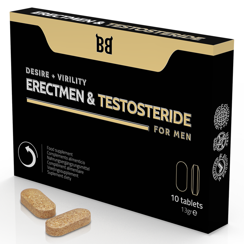 Black Bull - Erectmen & Testosteride Puissance Et Testostérone Pour Hommes 10 Gélules - BLACK BULL | pharmacie, compléments alimentaires, pilules pour hommes | Dimensions : 29