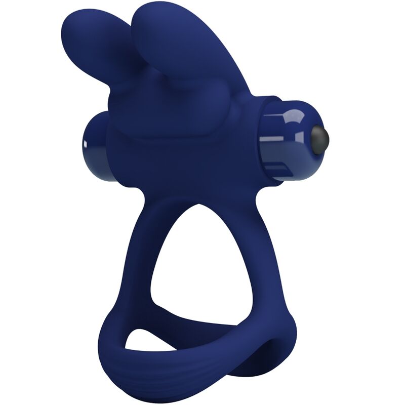 Pretty Love - Francisco Double Anneau Vibrant Lapin Bleu - PRETTY LOVE MALE | sextoys, jouets sexuels pour hommes, accessoires de pénis, anneaux de pénis, cockring avec vibration | Dimensions : 102