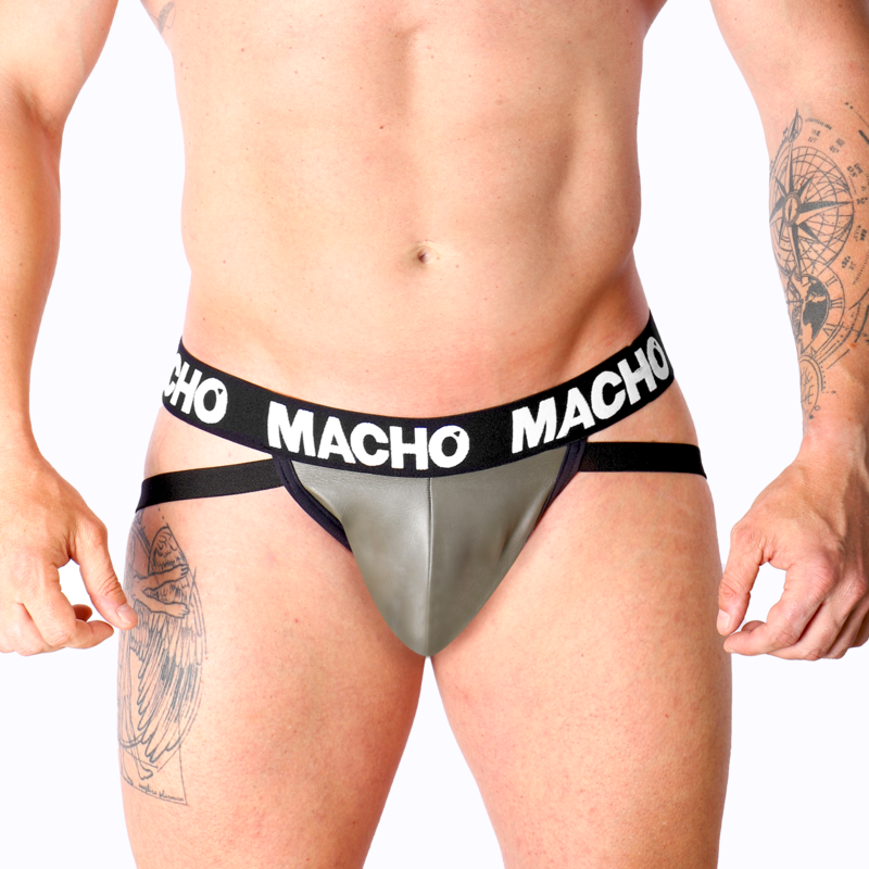 Macho - Mx27Gr Jock Cuir Gris Beige Xl - MACHO UNDERWEAR | mode et lingerie, lingerie homme, jockstraps | Dimensions : 76