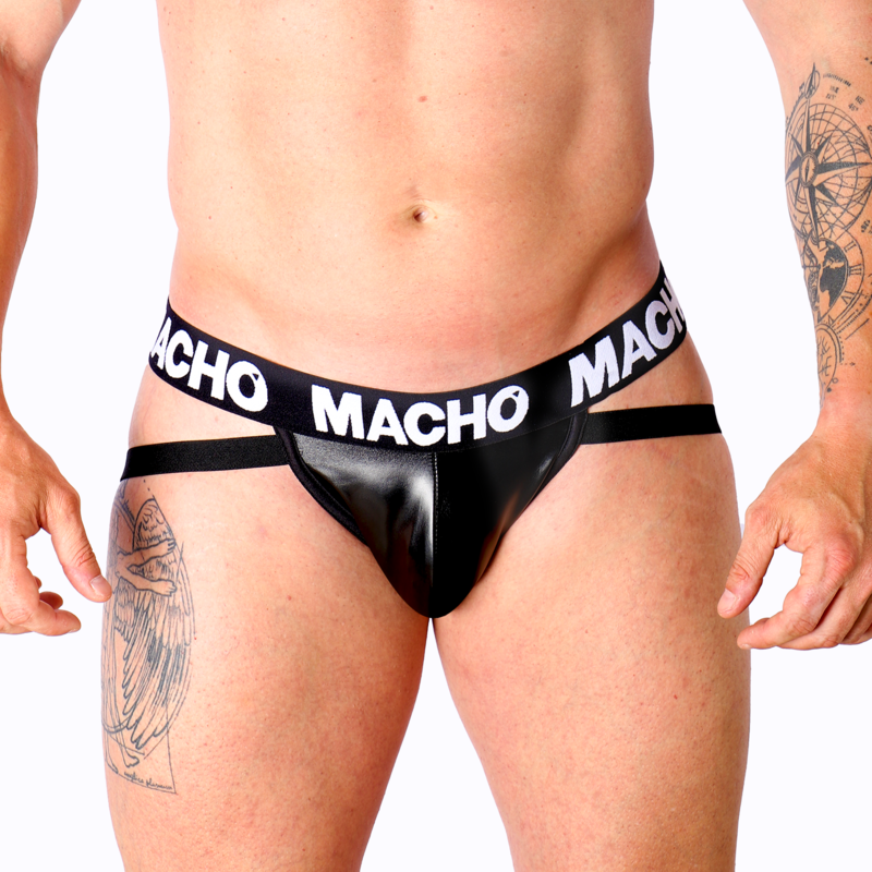 Macho - Mx25Nc Jock Cuir Noir S - MACHO UNDERWEAR | mode et lingerie, lingerie homme, jockstraps | Dimensions : 72