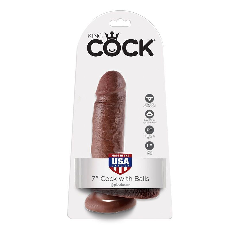 King Cock - 7 Gode Marron Avec Boules 17.8 Cm - KING COCK | sextoys, godes sans vibration, pénis réalistes | Dimensions : 437