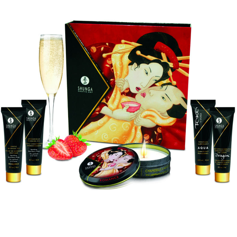 Shunga - Kit Secret Geisha Fraises Et Cava - SHUNGA KITS | pharmacie, pour les massages, kits de massage | Dimensions : 258