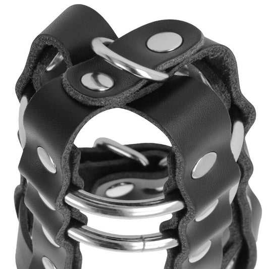 ;;Cage de Chasteté en Cuir Végétalien avec Serrure