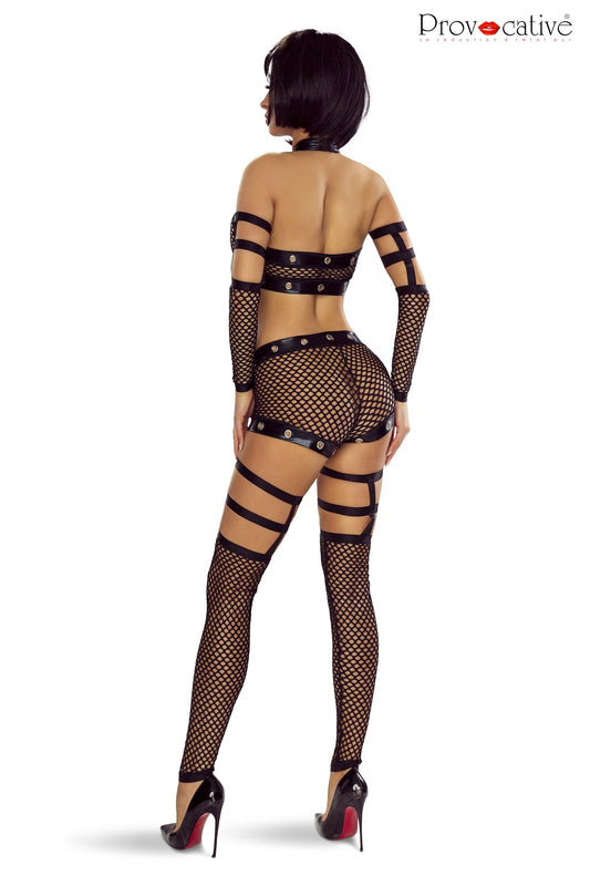 Ensemble Sexy Résille et Wetlook - 4 Pièces