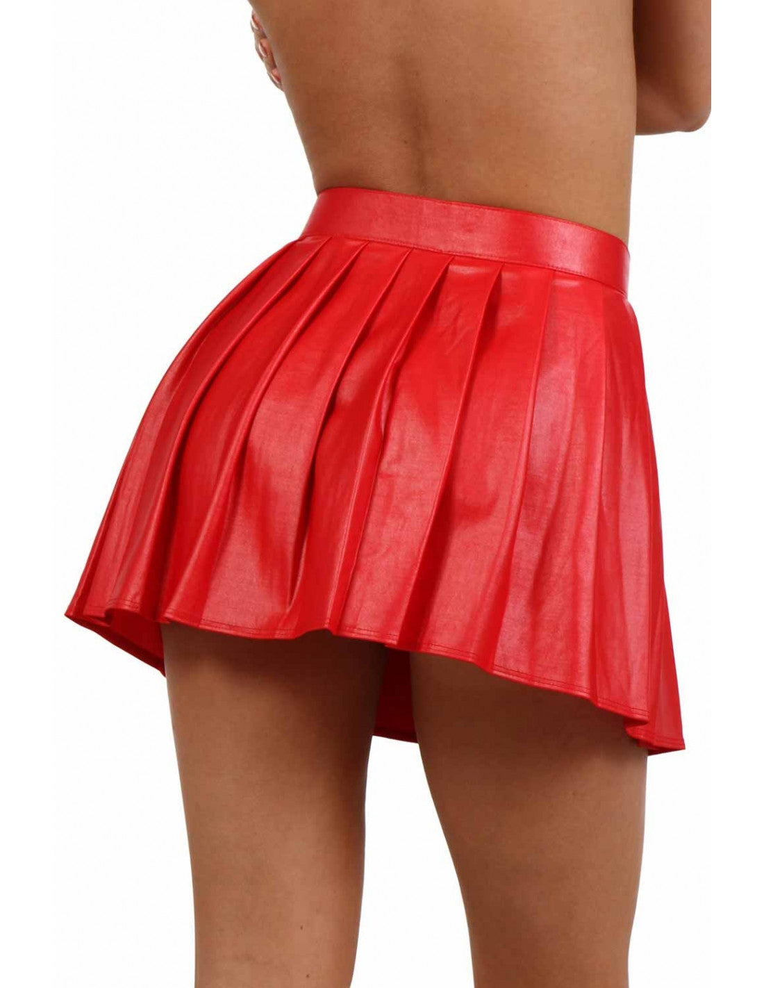 Jupe Porte-feuille Plissée Wetlook Rouge