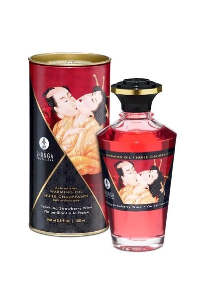 Huile Chauffante Aphrodisiaque Fraise Vin Pétillant - Shunga