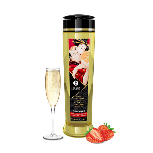 Huile de Massage Érotique Romance "Vin Pétillant Fraise" - Shunga