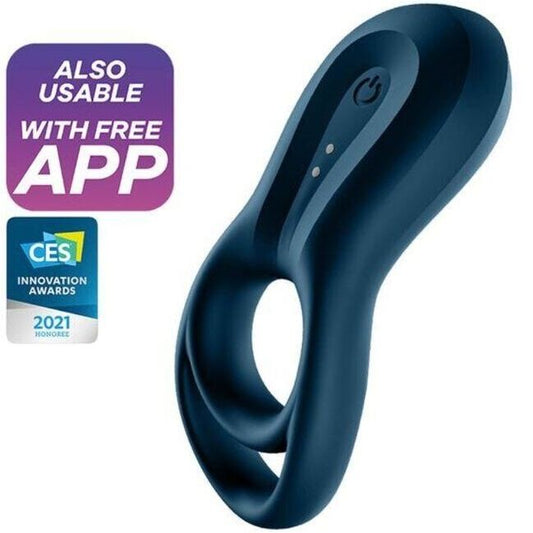 Satisfyer - Application Epic Duo Ring Vibrator Bleu - SATISFYER CONNECT | sextoys, jouets sexuels pour hommes, accessoires de pénis, anneaux de pénis, cockring avec vibration | Dimensions : 210