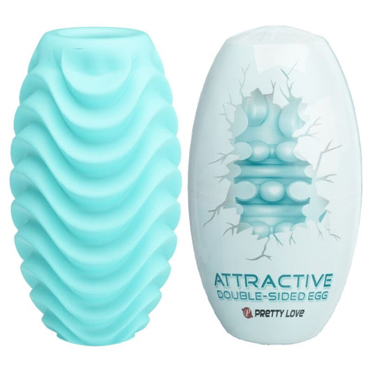 Pretty Love - Oeuf Masturbateur Double Face Turquoise - PRETTY LOVE MALE | sextoys, jouets sexuels pour hommes, vagins avec vibration | Dimensions : 58