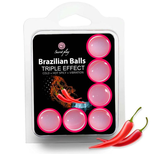 Secretplay - Set 6 Balles Brésiliennes Triple Effet - SECRETPLAY COSMETIC | pharmacie, lubrifiants, boules brésiliennes | Dimensions : 36