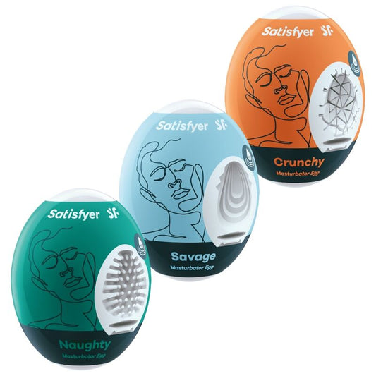 Satisfyer - 3 Oeufs Masturbateurs Naughty, Savage & Crunchy - SATISFYER EGGS | sextoys, kit sex toys | Dimensions : 195