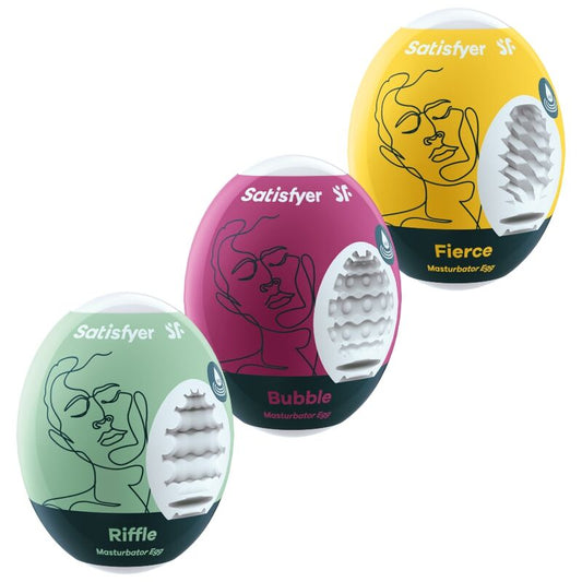 Satisfyer - 3 Oeufs Masturbateurs Riffle, Bubble & Fierce - SATISFYER EGGS | sextoys, kit sex toys | Dimensions : 195