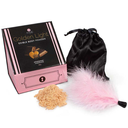 Secretplay - Golden Light Kit Poudre Comestible Et Plume Aphrodisiaque Chocolat - SECRETPLAY 100% GAMES | pharmacie, poudres comestibles | Dimensions : 152