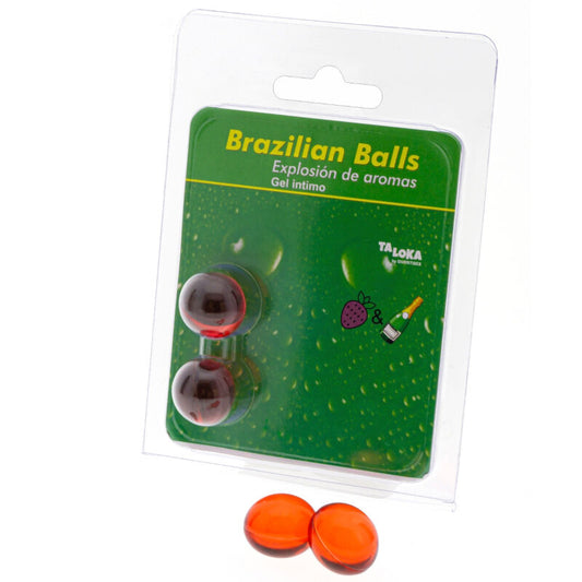 Taloka - 2 Boules Brésiliennes Gel Intime Fraises & Champagne - TALOKA | pharmacie, lubrifiants, boules brésiliennes | Dimensions : 26