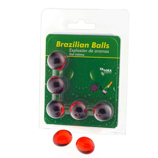 Taloka - 5 Boules Brésiliennes Gel Intime Fraises & Champagne - TALOKA | pharmacie, lubrifiants, boules brésiliennes | Dimensions : 36
