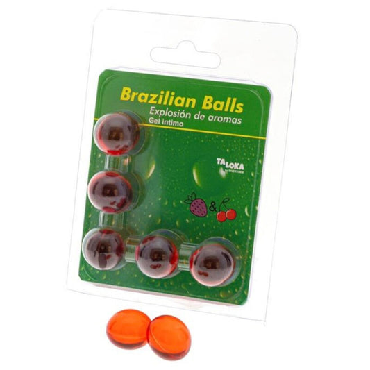 Taloka - 5 Boules Brésiliennes Gel Intime Fraise & Cerise - TALOKA | pharmacie, lubrifiants, boules brésiliennes | Dimensions : 36