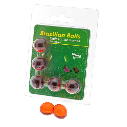 Taloka - 5 Boules Brésiliennes Gel Intime Fraise & Chocolat - TALOKA | pharmacie, lubrifiants, boules brésiliennes | Dimensions : 36