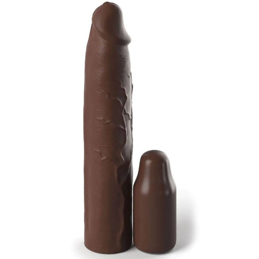 Fantasy X- Tensions - Pipedreams Sleeve 22,86 Cm + 7,62 Cm Plug Brown - FANTASY X-TENSIONS | sextoys, jouets sexuels pour hommes, accessoires de pénis, manchons péniens sans extension | Dimensions : 390