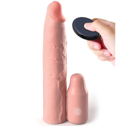 Fantasy X- Tensions - Pipedreams Manche 22,86 Cm + Plug 7,62 Cm Remote Skin - FANTASY X-TENSIONS | sextoys, jouets sexuels pour hommes, accessoires de pénis, couvre-pénis avec extension | Dimensions : 414