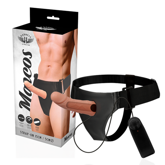Harness Attraction - Rnes Cadres Creux Avec Vibrateur 15 Cm -O- 5 Cm - HARNESS ATTRACTION | sextoys, jouets sexuels pour hommes, accessoires de pénis, extenseur de pénis avec harnais | Dimensions : 400