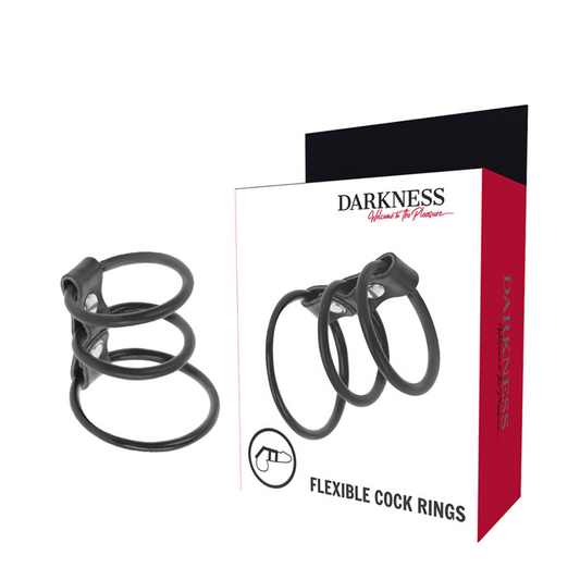 Darkness - Ensemble De 3 Anneaux Pénis Flexibles - DARKNESS BONDAGE | sextoys, jouets sexuels pour hommes, accessoires de pénis | Dimensions : 40