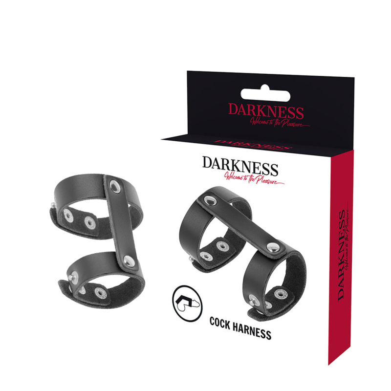 Darkness - Anneau De Pénis Et Testicules Réglable En Cuir - DARKNESS BONDAGE | sextoys, jouets sexuels pour hommes, accessoires de pénis, anneaux de pénis, cockrings sans vibration | Dimensions : 44