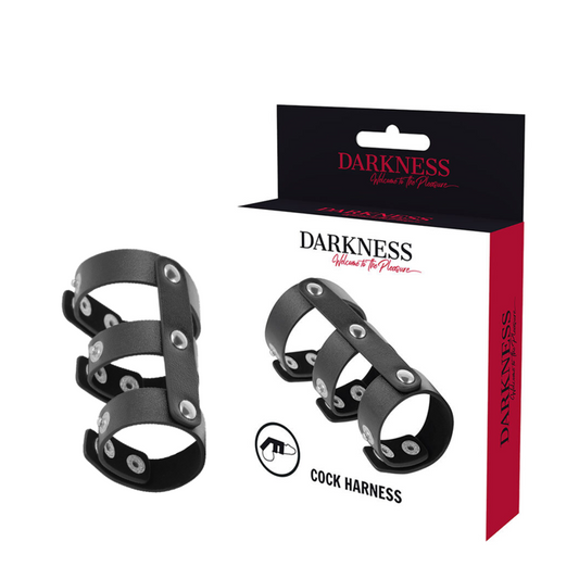 Darkness - Double Anneau De Pénis Et Testicules En Cuir Réglable - DARKNESS BONDAGE | sextoys, jouets sexuels pour hommes, accessoires de pénis, anneaux de pénis, cockrings sans vibration | Dimensions : 46