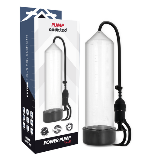Pump Addicted - Rx5 Transparent - PUMP ADDICTED | sextoys, jouets sexuels pour hommes, accessoires de pénis, pénis agrandisseur pompe | Dimensions : 350