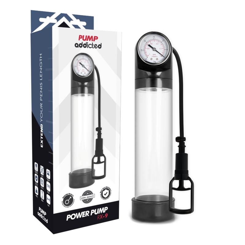 Pump Addicted - Rx9 Transparent - PUMP ADDICTED | sextoys, jouets sexuels pour hommes, accessoires de pénis, pénis agrandisseur pompe | Dimensions : 460