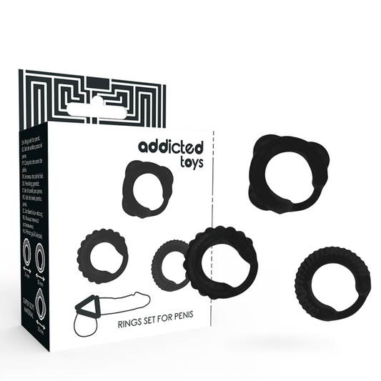 Addicted Toys - Ensemble C-Ring Noir - ADDICTED TOYS | sextoys, jouets sexuels pour hommes, accessoires de pénis, anneaux de pénis, cockrings sans vibration | Dimensions : 25