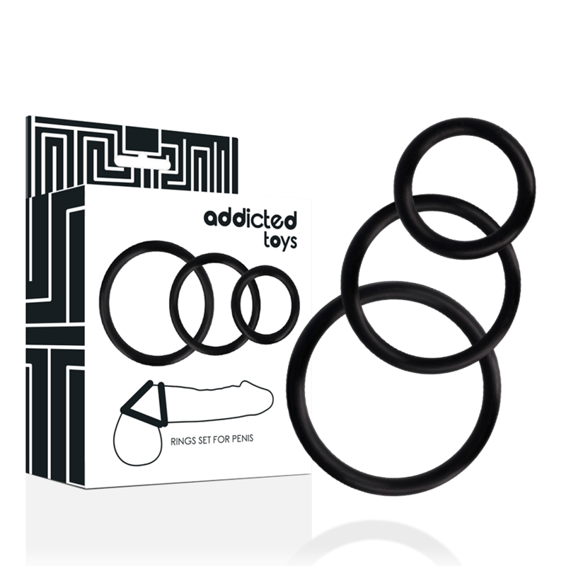 Addicted Toys - Ensemble Danneau Pour Pénis Noir - ADDICTED TOYS | sextoys, jouets sexuels pour hommes, accessoires de pénis, anneaux de pénis, cockrings sans vibration | Dimensions : 25
