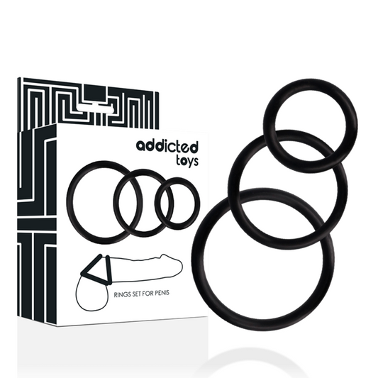 Addicted Toys - Ensemble Danneau Pour Pénis Noir - ADDICTED TOYS | sextoys, jouets sexuels pour hommes, accessoires de pénis, anneaux de pénis, cockrings sans vibration | Dimensions : 25
