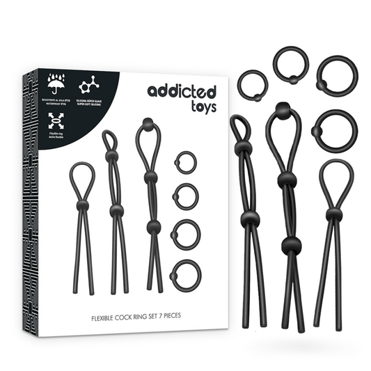 Addicted Toys - Ensemble Danneau Pénial Flexible En Silicone 7 Pièces - ADDICTED TOYS | sextoys, jouets sexuels pour hommes, accessoires de pénis, anneaux de pénis, cockrings sans vibration | Dimensions : 125