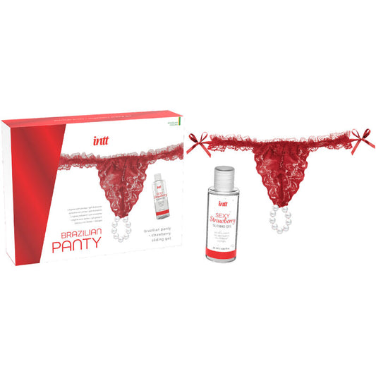 Culotte brésilienne rouge avec perles et gel lubrifiant - 50 ml