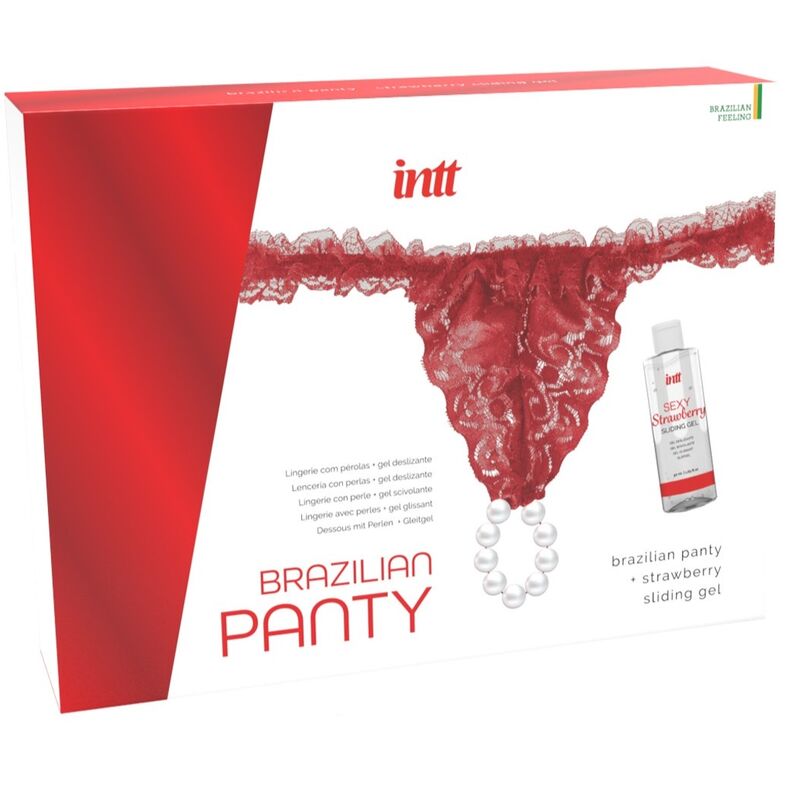 Culotte brésilienne rouge avec perles et gel lubrifiant - 50 ml