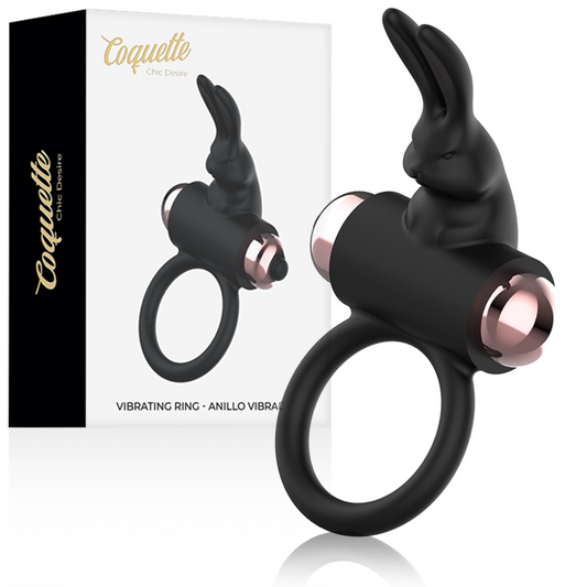 Coquette Chic Desire - Cockring Avec Vibrateur Noir/ Or - COQUETTE TOYS | sextoys, jouets sexuels pour hommes, accessoires de pénis, anneaux de pénis, cockring avec vibration | Dimensions : 60