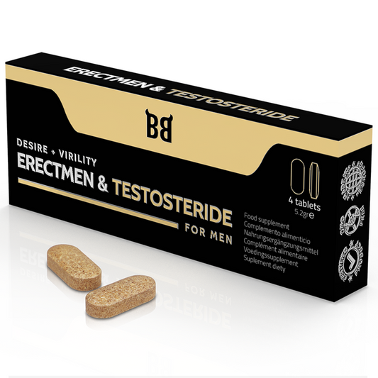Black Bull - Erectmen & Testosteride Puissance Et Testostérone Pour Hommes 4 Gélules - BLACK BULL | pharmacie, compléments alimentaires, pilules pour hommes | Dimensions : 17