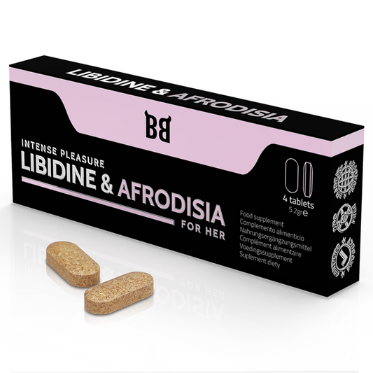 Black Bull - Libidine & Afrodisia Plaisir Intense Pour Ses 4 Comprimes - BLACK BULL | pharmacie, compléments alimentaires, pilules pour femmes | Dimensions : 12