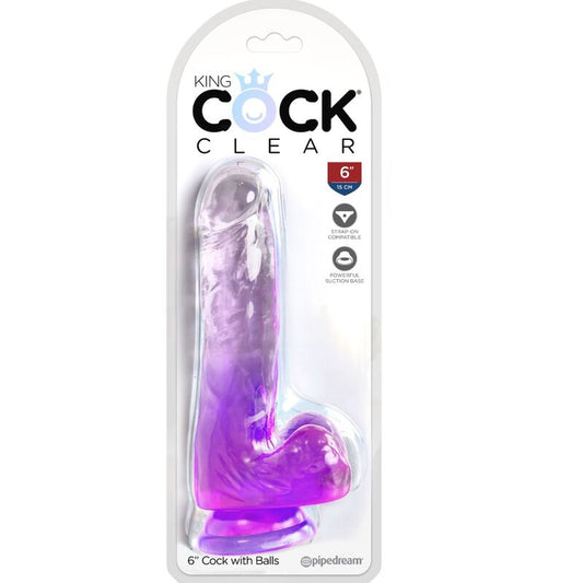 King Cock - Clear Pénis Réaliste Avec Boules 13.5 Cm Violet