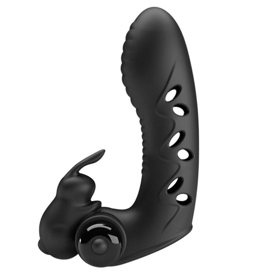 Pretty Love - Couvercle De Doigt Vibrateur Lapin Noir Vance - PRETTY LOVE MALE | sextoys, jouets sexuels pour hommes, accessoires de pénis, manchons péniens sans extension | Dimensions : 108