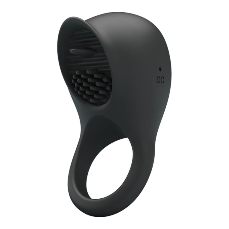 Pretty Love - Anneau Pénis Vibrant Avec Langue Noire - PRETTY LOVE MALE | sextoys, jouets sexuels pour hommes, accessoires de pénis, anneaux de pénis, cockring avec vibration | Dimensions : 222
