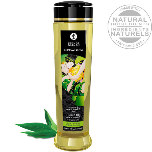 Shunga - Huile De Massage Bio Thé Vert 240 Ml - SHUNGA OILS | pharmacie, pour les massages, huiles de massage sans saveur | Dimensions : 262