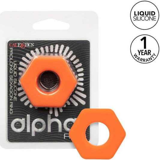 Calexotics - Alpha Bague Prolong Sexagon Orange - CALEXOTICS | sextoys, jouets sexuels pour hommes, accessoires de pénis, anneaux de pénis, cockrings sans vibration | Dimensions : 40