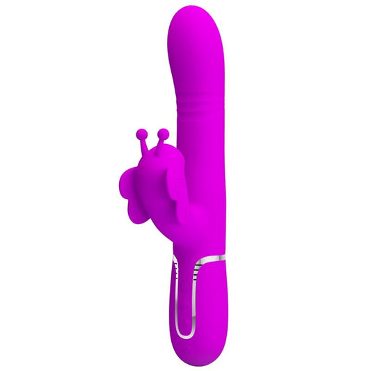 Pretty Love - Vibrateur Multifonction Lapin 4 En 1 Papillon Fuchsia - PRETTY LOVE FLIRTATION | sextoys, vibrateurs, vibrateurs de lapin | Dimensions : 396