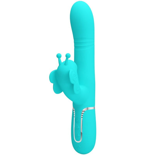 Pretty Love - Vibrateur Multifonction Lapin 4 En 1 Papillon Aqua Vert - PRETTY LOVE FLIRTATION | sextoys, vibrateurs, vibrateurs de lapin | Dimensions : 396