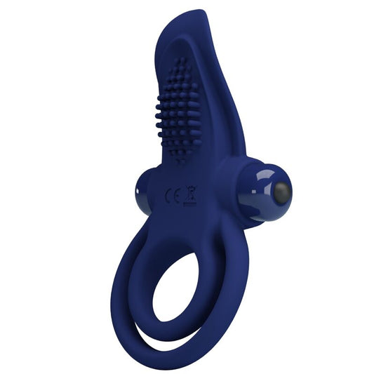 Pretty Love - Bronson Bague Double Avec Vibration Bleu - PRETTY LOVE MALE | sextoys, jouets sexuels pour hommes, accessoires de pénis, anneaux de pénis, cockring avec vibration | Dimensions : 114