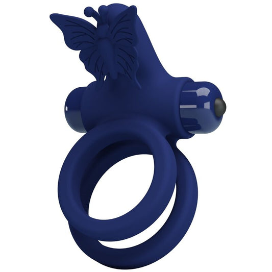 Pretty Love - Jamele Double Anneau Avec Vibration & Stimulateur De Papillon Bleu - PRETTY LOVE MALE | sextoys, jouets sexuels pour hommes, accessoires de pénis, anneaux de pénis, cockring avec vibration | Dimensions : 94